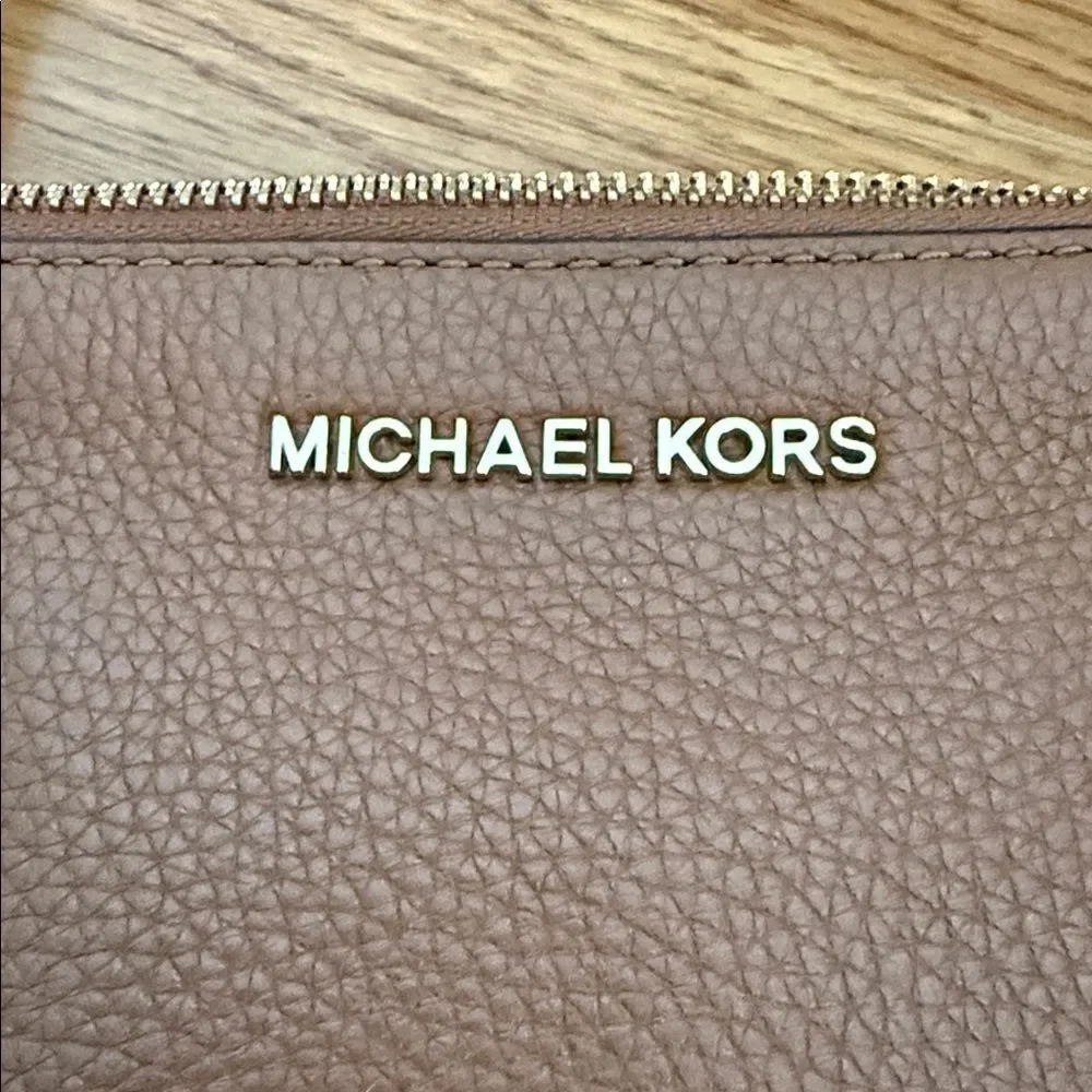 Michael Kors Brown Pebbled Leather Crossbody Bag Double Zip Small Purse